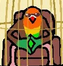 Parrot from the comic sitting in its cage