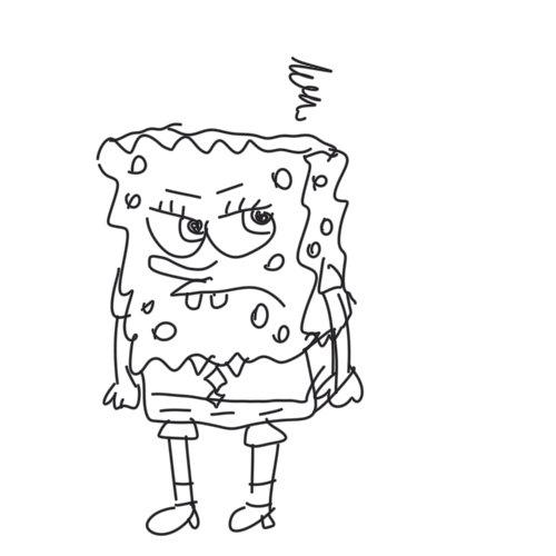 Black and white sketch of annoyed spongebob