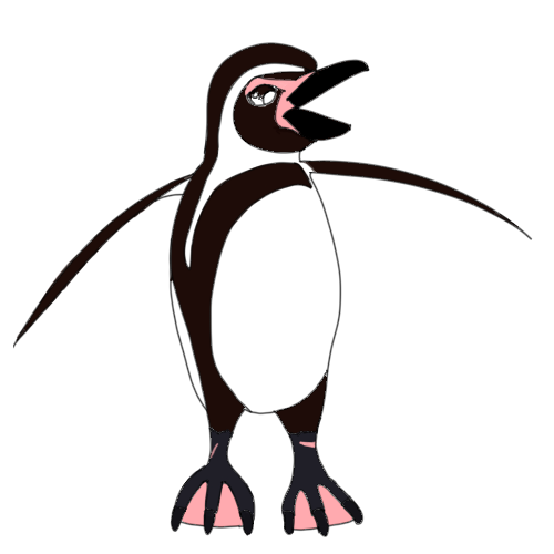 Caricatura a color de un pingüino de Humboldt haciendo :v